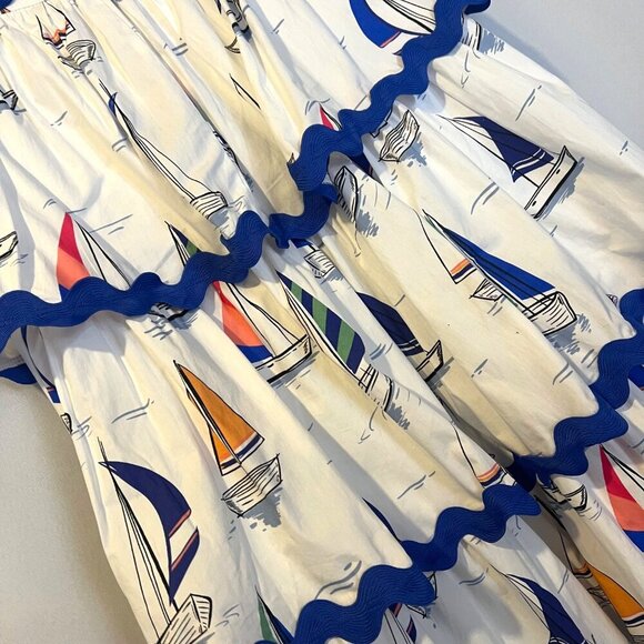 Palms Away Sailboat Print Tiered Maxi Skirt S Coastal Vacation Summer Beach - Picture 4 of 4